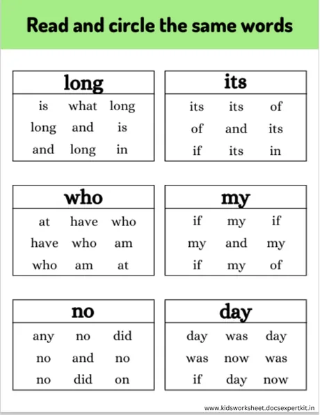 Read and Circle the Same Words