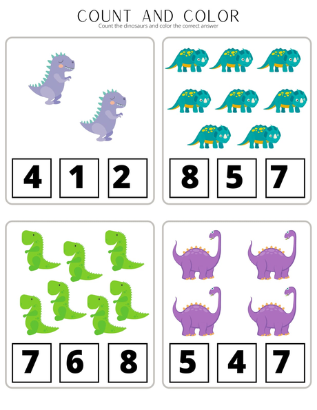 Count and Color the Dinosaurs